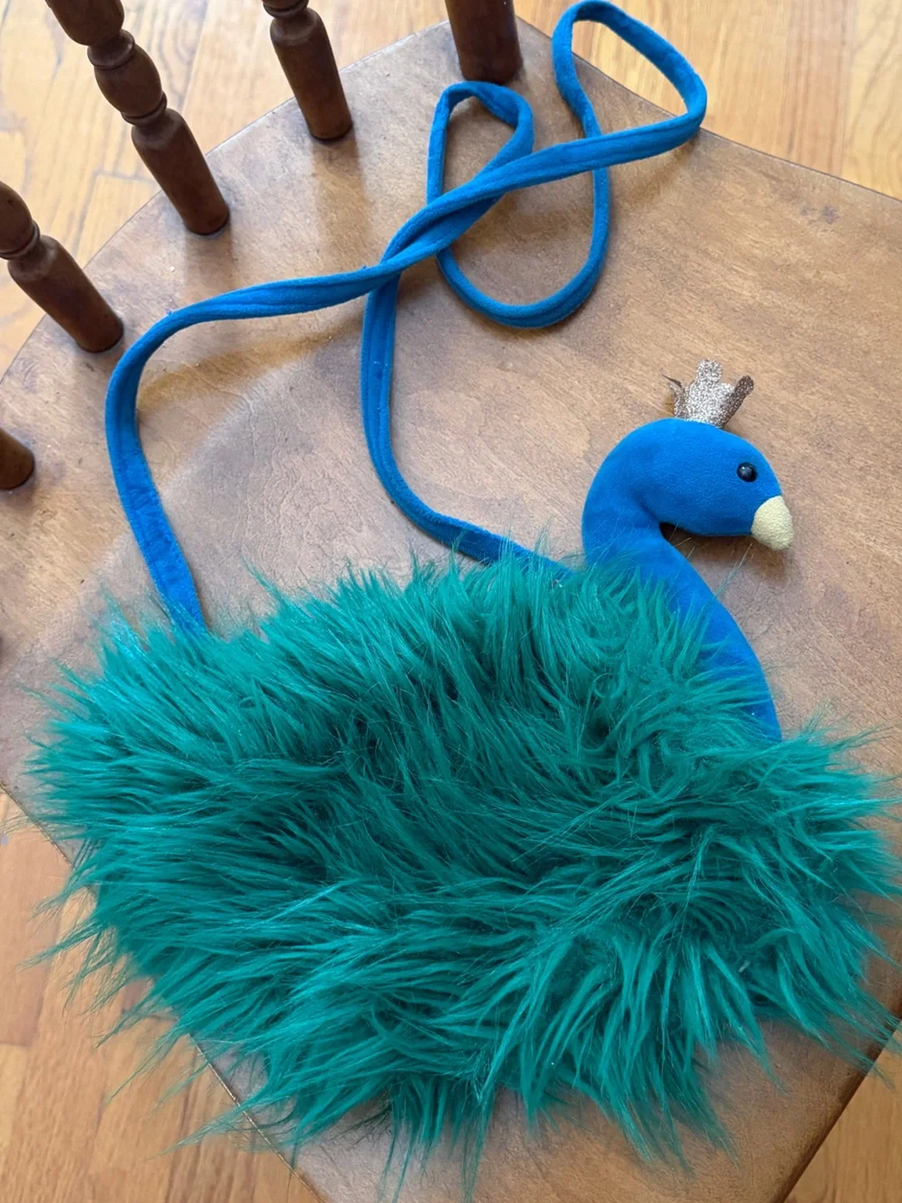 Jellycat Teal & Blue Furry Peacock Crossbody Bag
